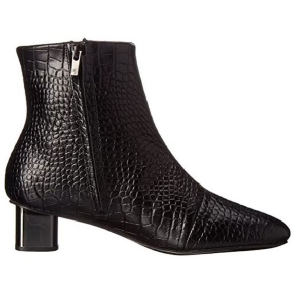 CLERGERIE Croc Leather Ankle Boots Metal Block Mid heel Black Booties Size 6.5 - Picture 3 of 16
